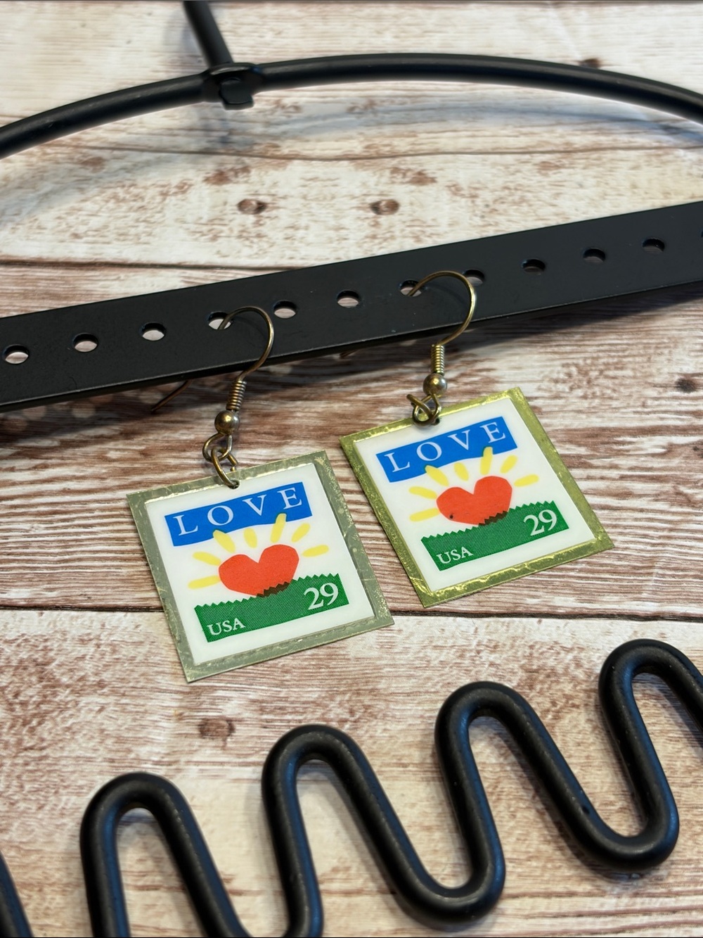Vintage 1994 LOVE Heart 29 Cent Stamp Earrings - Love Series Heart Sunrise